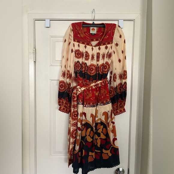 Farm Rio Ainika Cream Bohemian Tiles Midi Dress Size XS - Picture 3 of 9